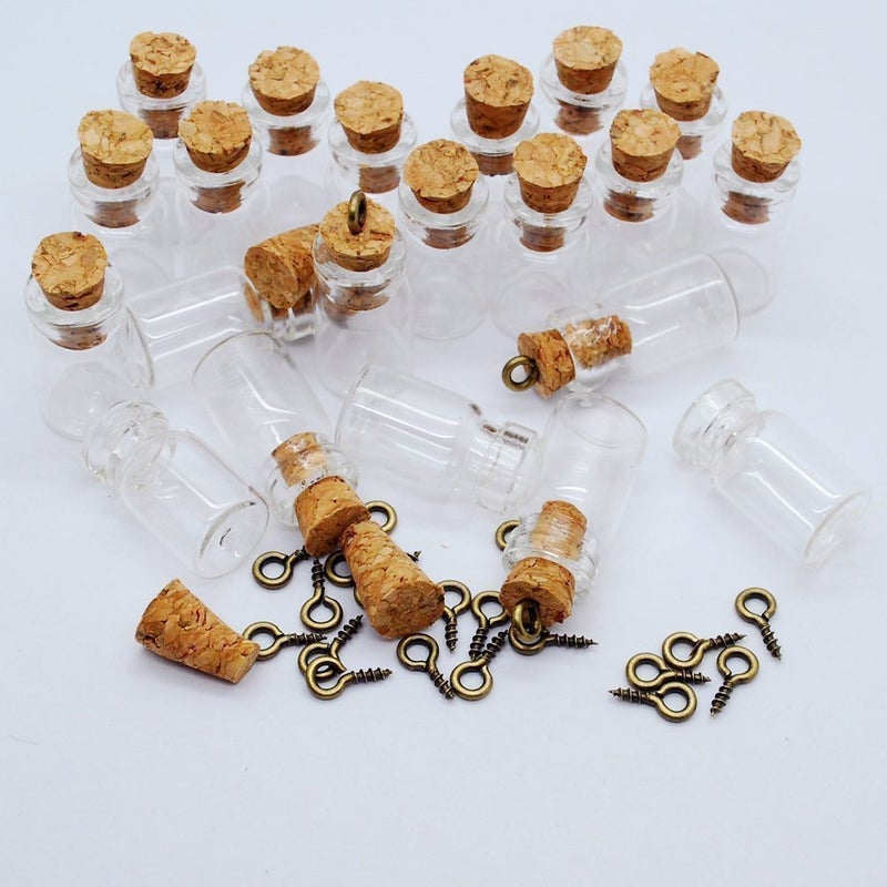 CTKcom 50pcs 05mlextra Mini Tiny Clear Glass Jars Bottles with 50pcs Cork Stoppers and 50pcs Eye Screws Glass Bottles for Decoration Arts  Crafts Projects Party Favors