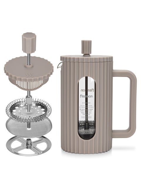 Fissman French Press Coffee and Tea Maker 600mL, Heat Resistant Thickened Borosilicate Glass Stainless Steel Coffee and Tea Press, Hot and Cold Brew Coffee French Press (Beige)