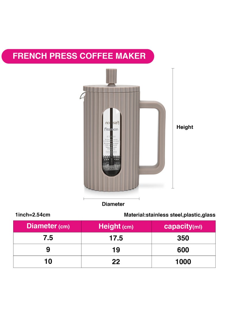 Fissman Fissman French Press Coffee and Tea Maker 600mL, Heat Resistant Thickened Borosilicate Glass Stainless Steel Coffee and Tea Press, Hot and Cold Brew Coffee French Press (Beige)  - Image 3