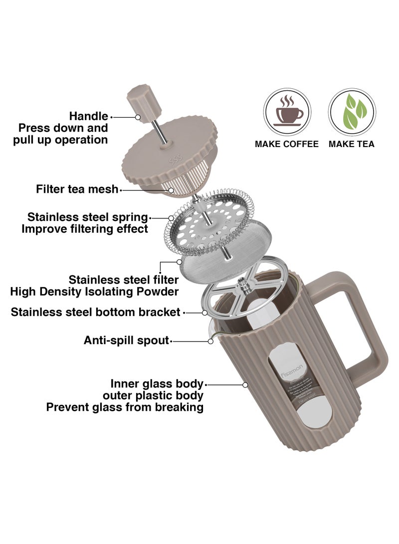 Fissman Fissman French Press Coffee and Tea Maker 600mL, Heat Resistant Thickened Borosilicate Glass Stainless Steel Coffee and Tea Press, Hot and Cold Brew Coffee French Press (Beige)  - Image 2