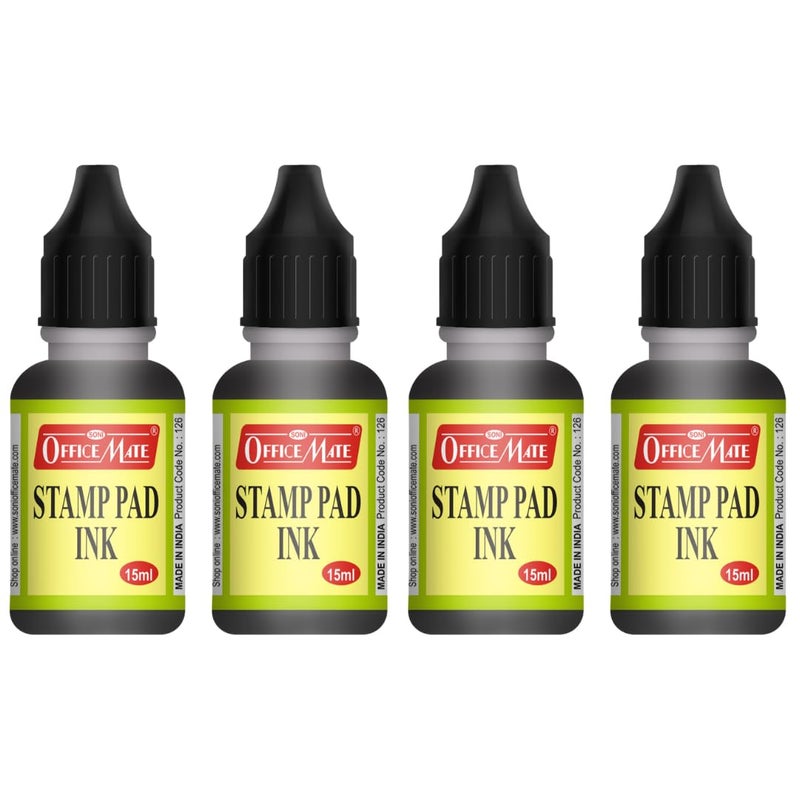 Soni Officemate Stamp Pad Ink Set of 4 (15ML, Black) - Image 1