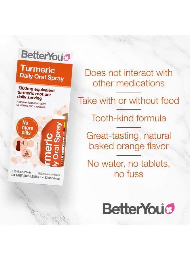 BetterYou Turmeric Oral Spray - Natural Liquid Turmeric Supplement - an Easy, Comfortable Pill Alternative - Natural Orange Flavor - 0.85 oz - Image 5