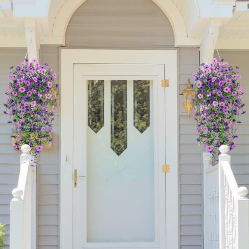 Bassion 4 Pcs Artificial Hanging Flowers for Outdoors, Realistic Fake Flowers UV Resistant Silk Faux Plants for Outside Home Planters Patio Garden Balcony Yard Front Door Porch Decorations - Image 3