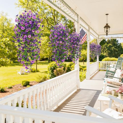 Bassion 4 Pcs Artificial Hanging Flowers for Outdoors, Realistic Fake Flowers UV Resistant Silk Faux Plants for Outside Home Planters Patio Garden Balcony Yard Front Door Porch Decorations - Image 5