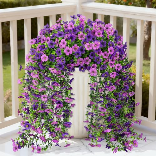 Bassion 4 Pcs Artificial Hanging Flowers for Outdoors, Realistic Fake Flowers UV Resistant Silk Faux Plants for Outside Home Planters Patio Garden Balcony Yard Front Door Porch Decorations - Image 1