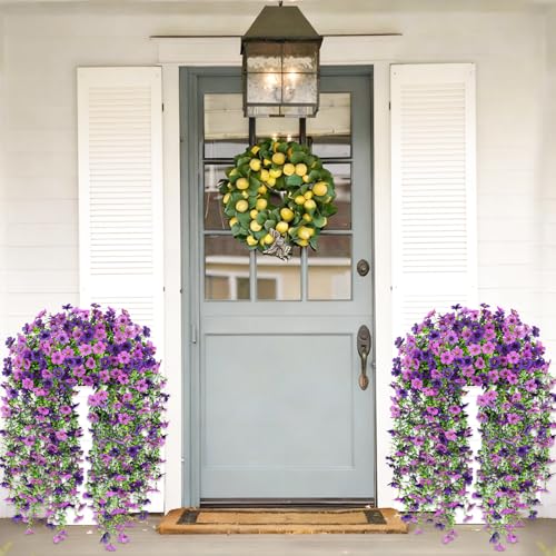Bassion 4 Pcs Artificial Hanging Flowers for Outdoors, Realistic Fake Flowers UV Resistant Silk Faux Plants for Outside Home Planters Patio Garden Balcony Yard Front Door Porch Decorations - Image 4