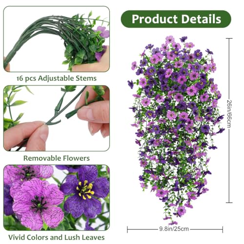 Bassion 4 Pcs Artificial Hanging Flowers for Outdoors, Realistic Fake Flowers UV Resistant Silk Faux Plants for Outside Home Planters Patio Garden Balcony Yard Front Door Porch Decorations - Image 2