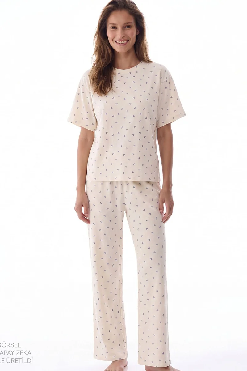 بنتي PENTI Gardenya Hallie Scarf Pattern Short Sleeve Pajama Set