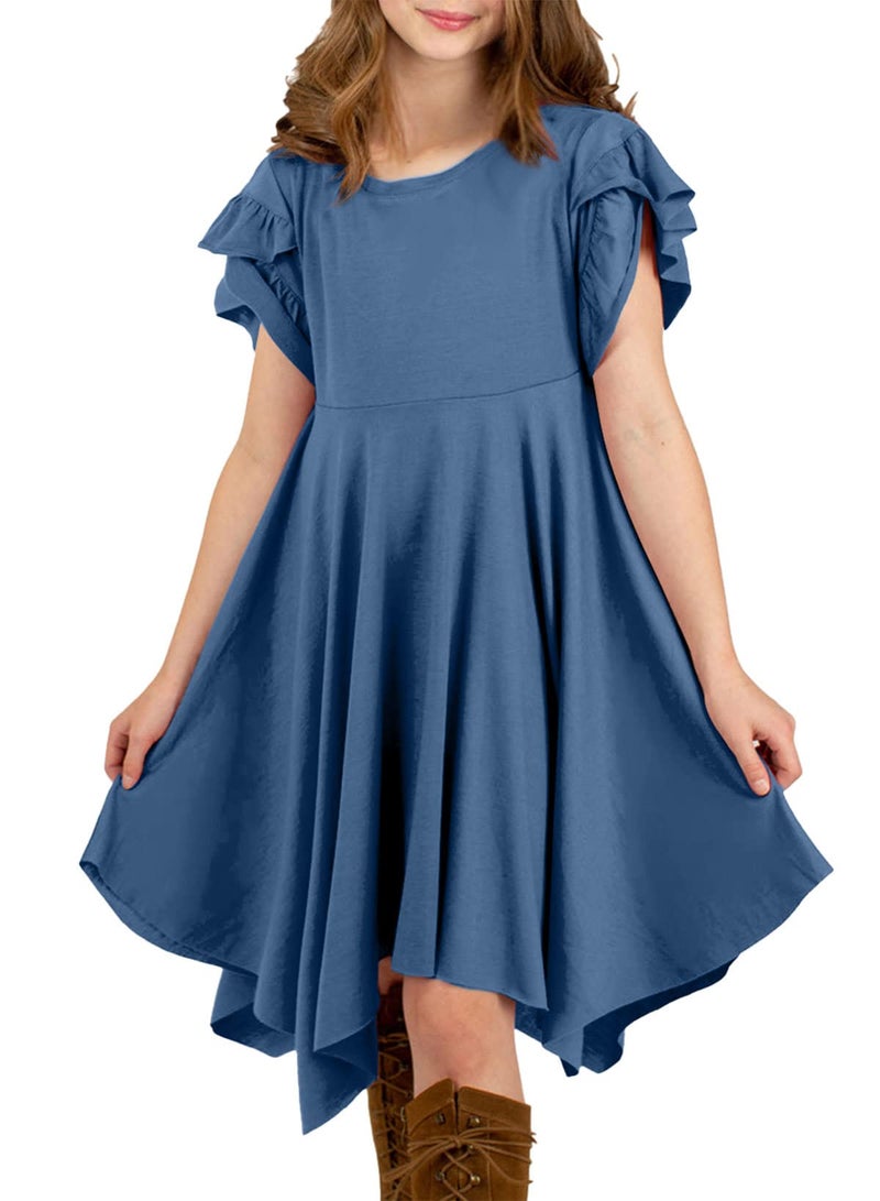 blibean Tween Girls Summer Dress Boho Short Sleeve Dresses Cute Clothes High Low Outfits Teen Trendy Clothing Size 12-13 Years Old Navy Blue - Image 2