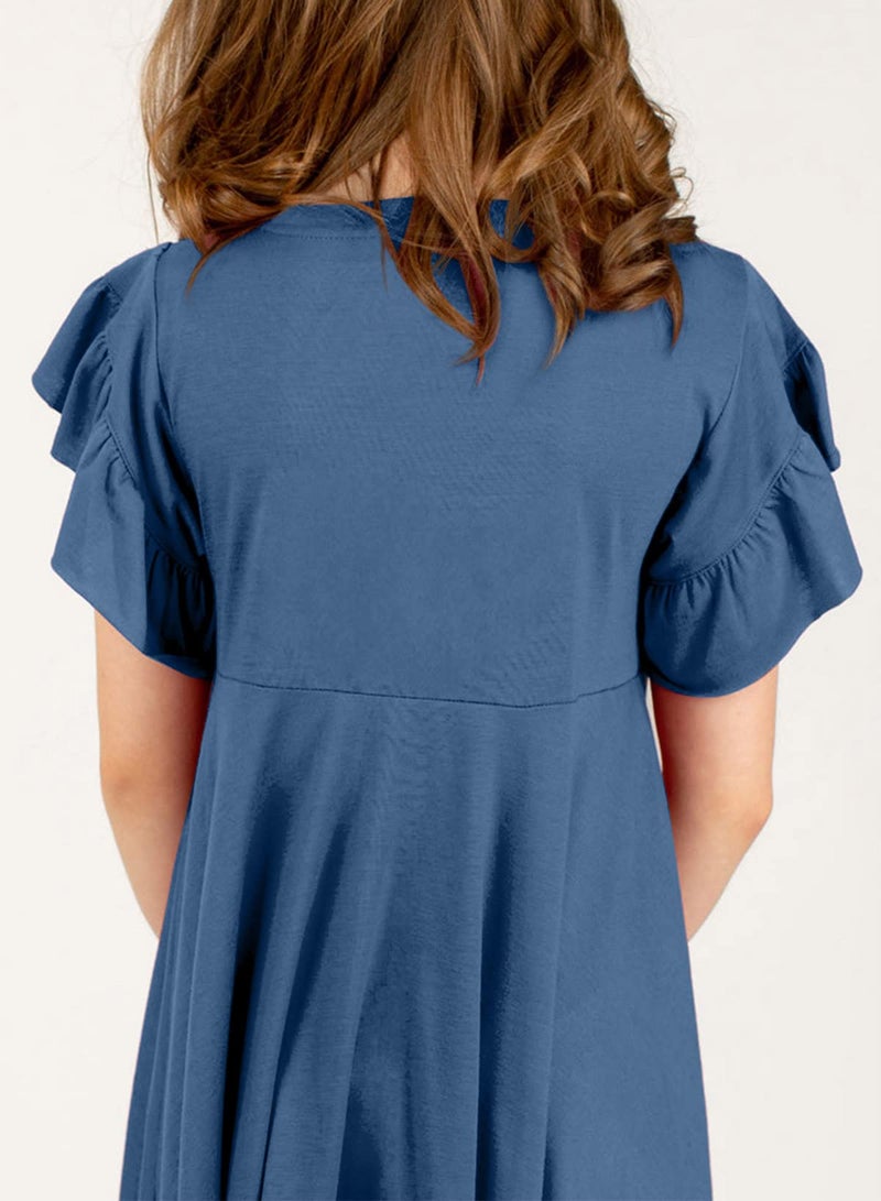blibean Tween Girls Summer Dress Boho Short Sleeve Dresses Cute Clothes High Low Outfits Teen Trendy Clothing Size 12-13 Years Old Navy Blue - Image 3