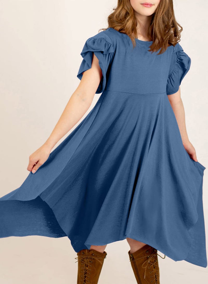 blibean Tween Girls Summer Dress Boho Short Sleeve Dresses Cute Clothes High Low Outfits Teen Trendy Clothing Size 12-13 Years Old Navy Blue - Image 5