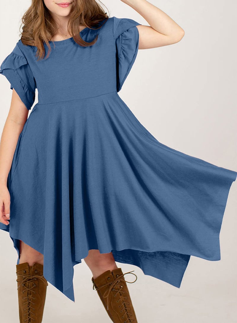 blibean Tween Girls Summer Dress Boho Short Sleeve Dresses Cute Clothes High Low Outfits Teen Trendy Clothing Size 12-13 Years Old Navy Blue - Image 4