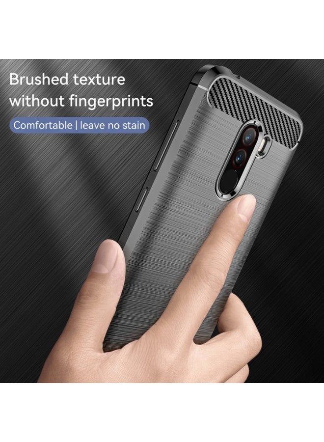 Case For Xiaomi Pocophone F1   , - Protection Brushed Carbon Fiber Cover Shockproof - Anti-Scratch Case Slip-Resistant - Black - Image 2