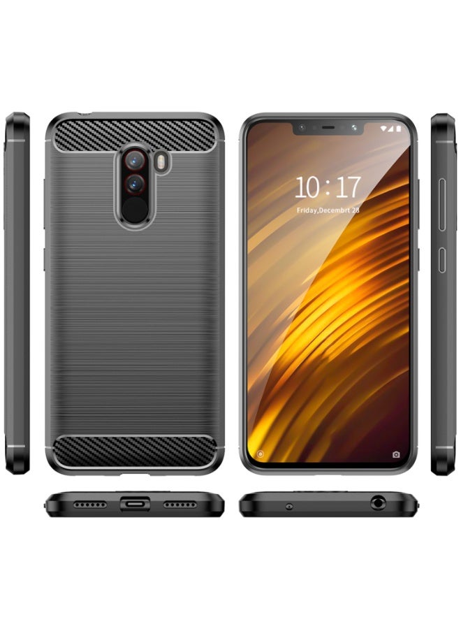 Case For Xiaomi Pocophone F1   , - Protection Brushed Carbon Fiber Cover Shockproof - Anti-Scratch Case Slip-Resistant - Black - Image 3