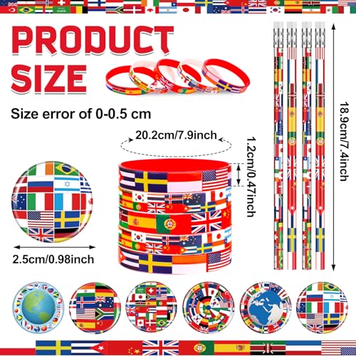 Supervitae 90 Pcs International World Flags Party Favor Accessory Include 30 Flags of World Nation Pencil 30 Rubber Wristband 30 Badge Button Pin for Travel Trip Around The Globe Back to School Decor - Image 5