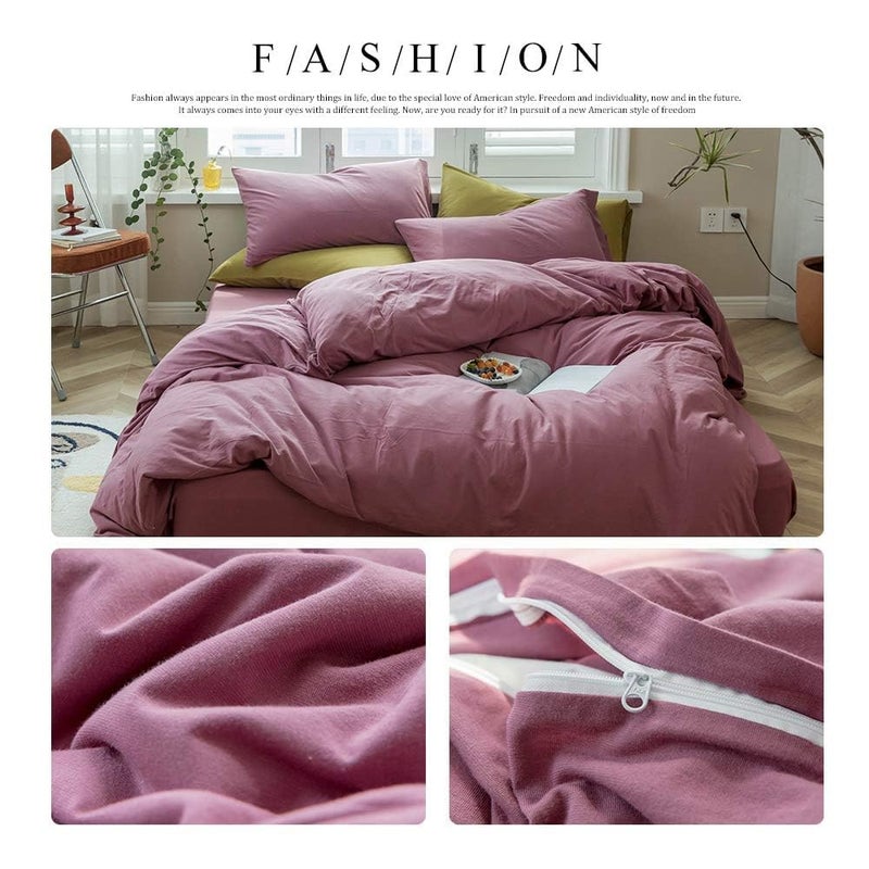 AMWAN Modern Purple Mauve Solid Cotton Duvet Cover with 2 Pillowcases, King Size, Knit Comforter Cover, Luxurious Bedding Set - Image 2