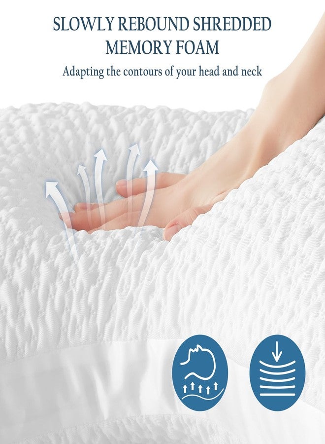Luxe Linen Side Sleeper Pillows for Adults, Adjustable Shredded Memory Foam Bed Pillows for Neck and Shoulder Pain, Standard White Cooling Curved Pillows with Washable Cover & Extra Foam Bag - Image 3