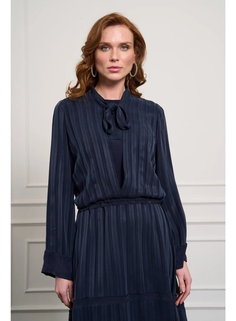 MissWhence  Striped Cupro Dress - Navy for Women | Best Price UAE