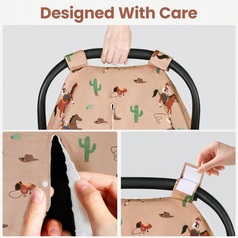 Rquite Car Seat Cover Baby, Carseat Covers Baby Girl, Winter Infant Car Seat Cover, Warm Minky Car Seat Canopy, Baby Carrier Cover with Peekaboo Opening, Multi Use Nursing Cover & Toddler Blanket - Image 3