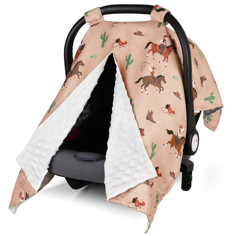 Rquite Car Seat Cover Baby, Carseat Covers Baby Girl, Winter Infant Car Seat Cover, Warm Minky Car Seat Canopy, Baby Carrier Cover with Peekaboo Opening, Multi Use Nursing Cover & Toddler Blanket - Image 1