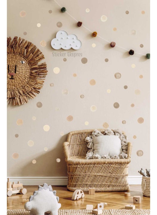Sticker Express 178 Pieces 5 and 3 cm Pastel Brown Watercolor Polka Dot Wall Sticker
