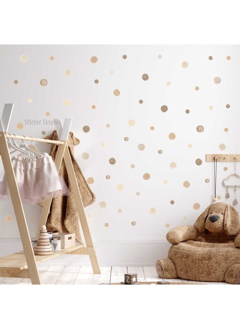 Sticker Ekspres - Sticker Express 178 Pieces 5 and 3 cm Pastel Brown Watercolor Polka Dot Wall Sticker - Image 1