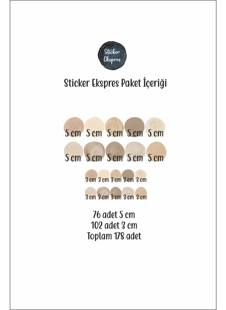 Sticker Ekspres - Sticker Express 178 Pieces 5 and 3 cm Pastel Brown Watercolor Polka Dot Wall Sticker - Image 1