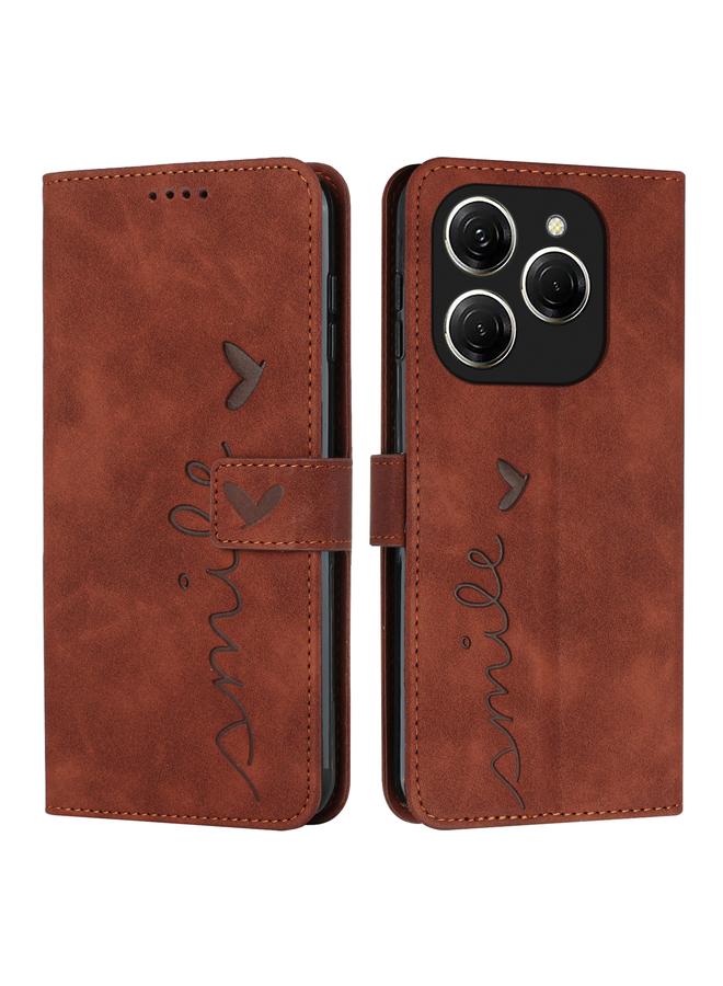 Green Tiger For Tecno Spark 20 Pro Skin Feel Heart Embossed Leather Phone Case with Long Lanyard(Brown)