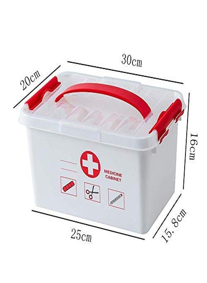 ONTRIP Portable Double Layers Medicine Cabinet Household First Aid Kit Medical Box Household Plastic Pill Storage Box with Detachable Tray and Handle, 30x20x16cm(White and Red) - Image 3