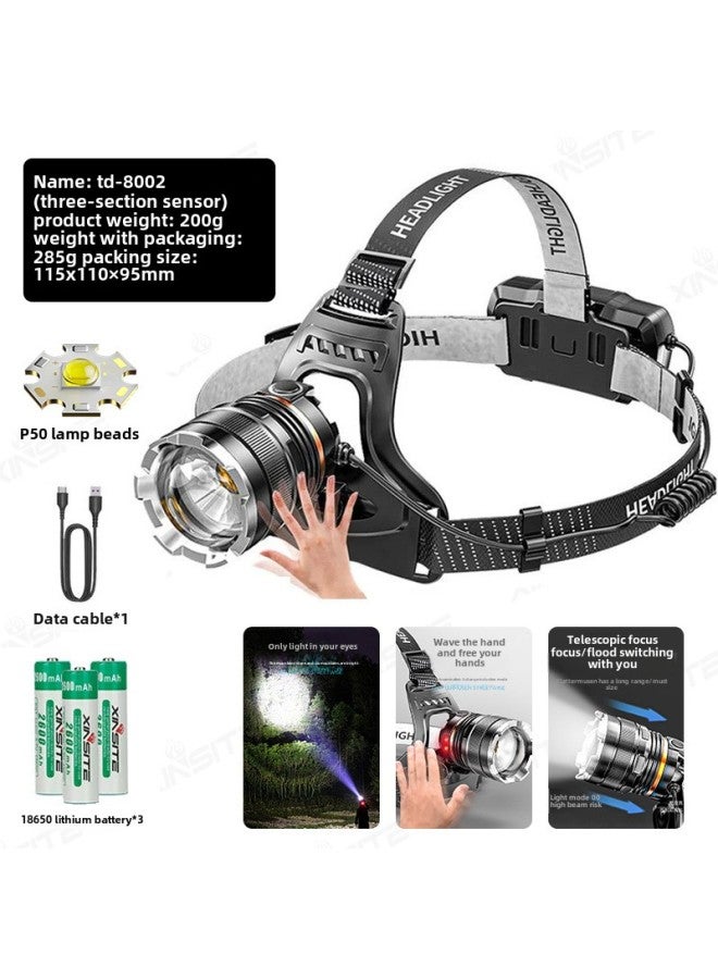 Generic Headlamp Headlight Hat Lighting Outdoor Camping Hiking Torch Head Mounted Flashlight Emergency Rescue Searchlight-Color:P50 Induction (For huawei Interface Plus Spacer) Contains Three Batteries  - Image 1