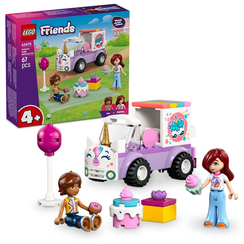 LEGO Friends Unicorn Cake Delivery Car Toy for Kids 42675 (Age 4+, 67 Pieces) - Image 1