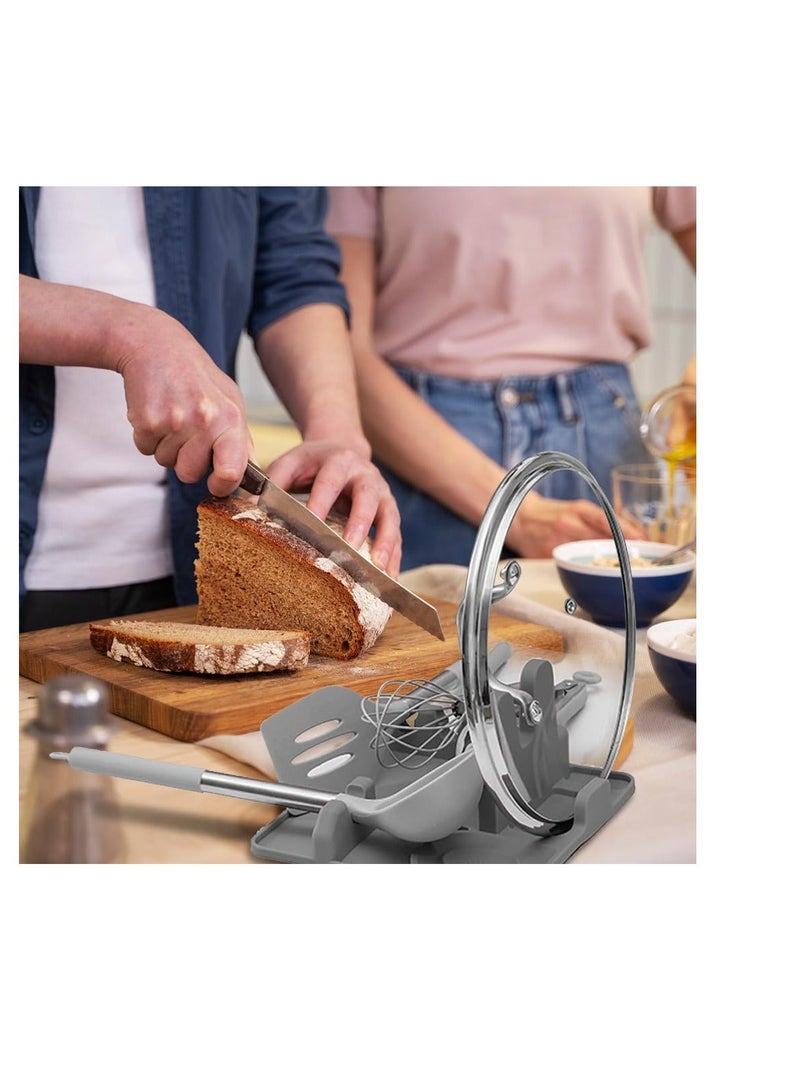 Silicone Spoon Rest, Non-Slip Heat-Resistant Stove Utensil Holder for Spatula, BPA Free Utensil Rest, Pot Lid Holder Stand for Kitchen Counter and Stove Top, Food Grade Silicone, Grey  - Image 3