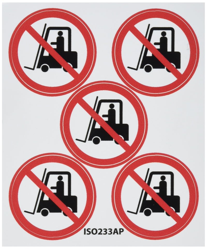 NMC ISO233AP No Industrial Trucks ISO Label with Graphic, 2" Diameter, Pressure Sensitive Vinyl, Red/Black on White - Image 1