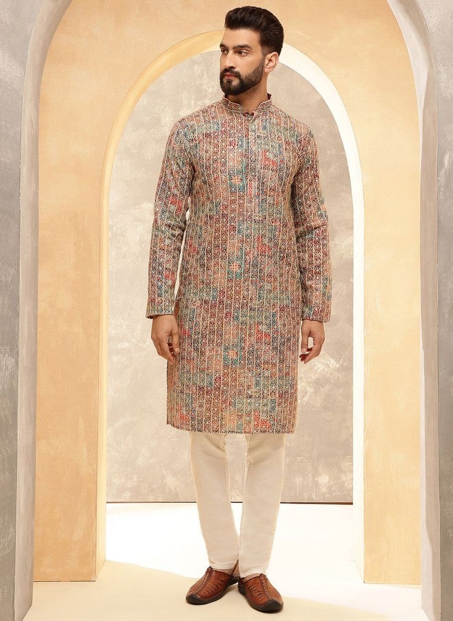 Sojanya Floral Embroidered Zari Cotton Silk Kurta for Men - Image 1