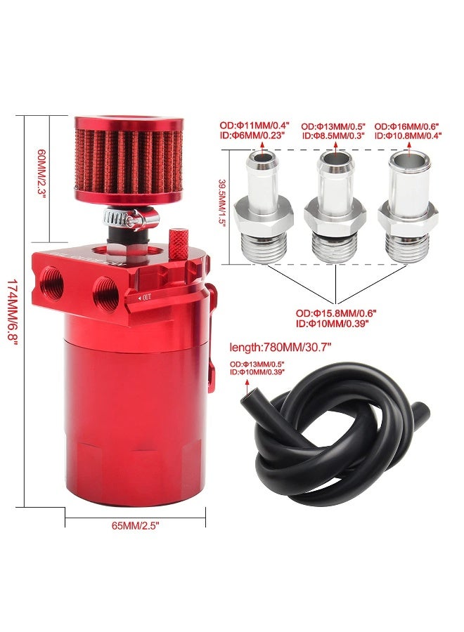 Topleo Universal Aluminum Baffled Reservoir Oil Catch Can Kit with Breather Filter, 2 Port Engine Air Oil Separator Tank 300ml Capacity Red  - Image 3