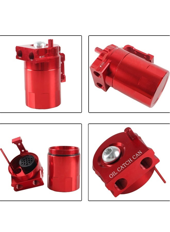 Topleo Universal Aluminum Baffled Reservoir Oil Catch Can Kit with Breather Filter, 2 Port Engine Air Oil Separator Tank 300ml Capacity Red  - Image 4