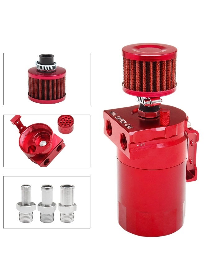 Topleo Universal Aluminum Baffled Reservoir Oil Catch Can Kit with Breather Filter, 2 Port Engine Air Oil Separator Tank 300ml Capacity Red  - Image 5