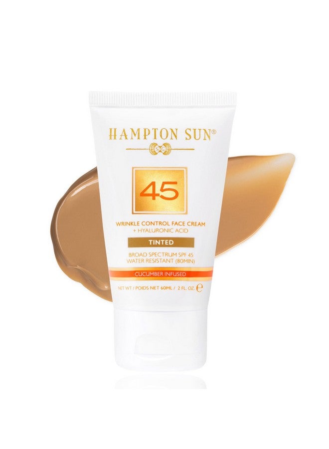 Hampton Sun Spf 45 Tinted Wrinkle Control Face Cream. Daily Moisturizer + Sunscreen. Light Blendable Coverage. Dewy Glowy Finish. Hyaluronic Acid + Organic Cucumber Extract Plumps + Brightens - Image 1