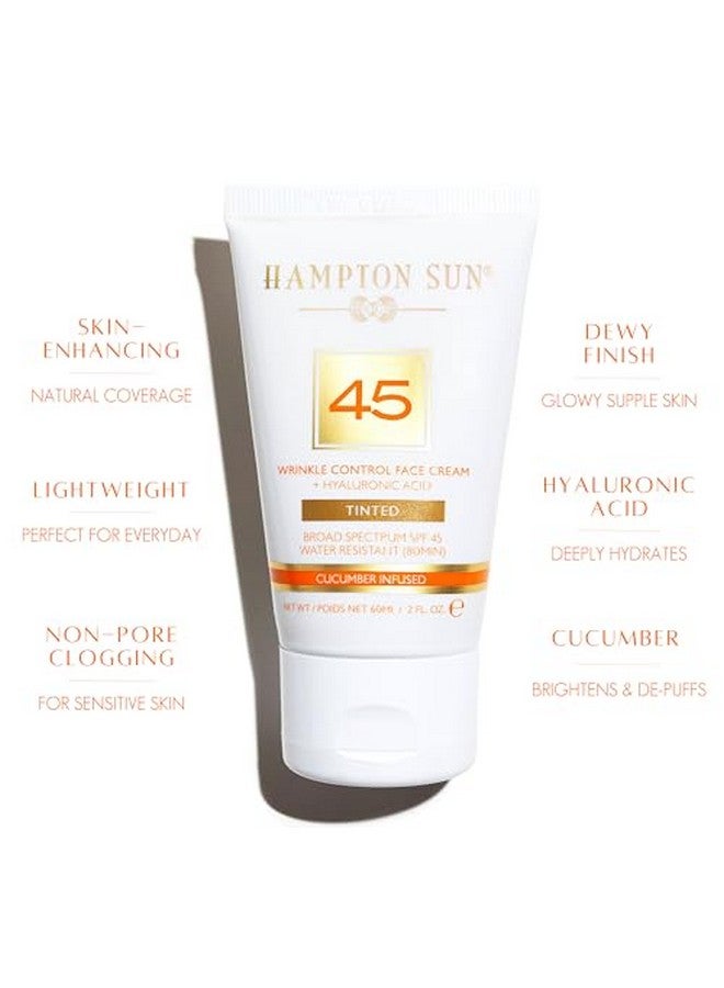 Hampton Sun Spf 45 Tinted Wrinkle Control Face Cream. Daily Moisturizer + Sunscreen. Light Blendable Coverage. Dewy Glowy Finish. Hyaluronic Acid + Organic Cucumber Extract Plumps + Brightens - Image 3