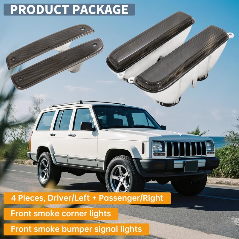 ECOTRIC Bumper Turn Signal Lights +Corner Side Marker Lamps Compatible with 1997-2001 Jeep Cherokee XJ Smoke Lens 4Pcs - Image 5