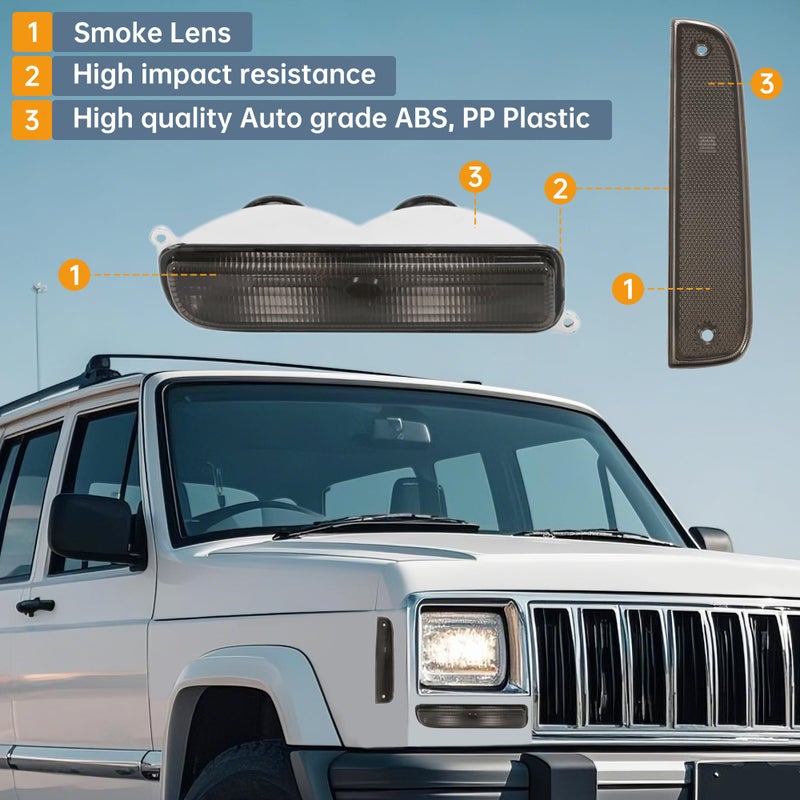 ECOTRIC Bumper Turn Signal Lights +Corner Side Marker Lamps Compatible with 1997-2001 Jeep Cherokee XJ Smoke Lens 4Pcs - Image 4
