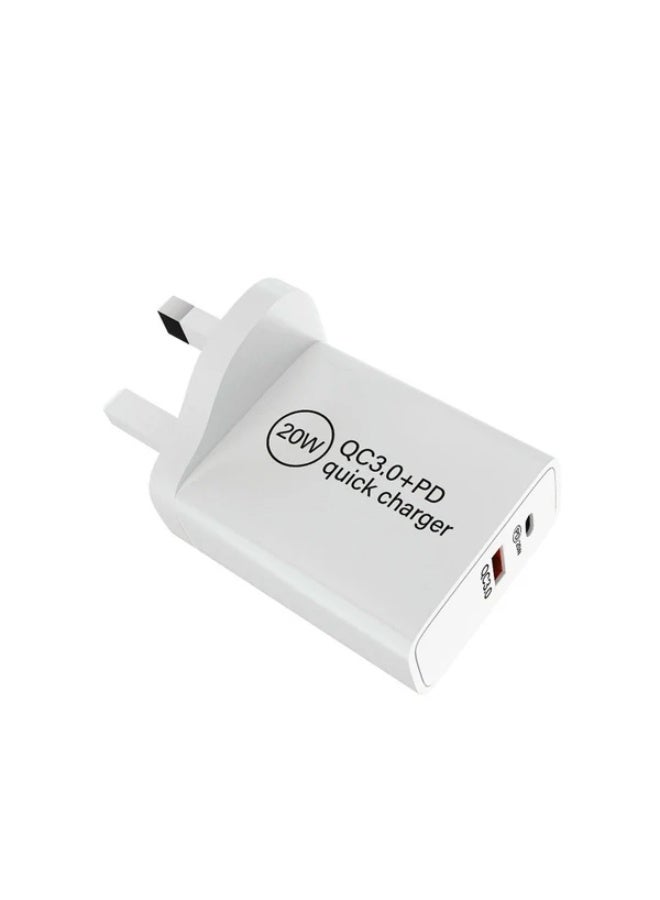 كروني شاحن سريع كروني 004 Pd20w و Qc3.0 بتقنية Pps، قابس المملكة المتحدة، محول شاحن حائط مدمج مزدوج المنفذ لأجهزة iPhone 14/13/12/11 Pro Max وSamsung Galaxy وXiaomi والهواتف الذكية والأجهزة اللوحية - Image 1