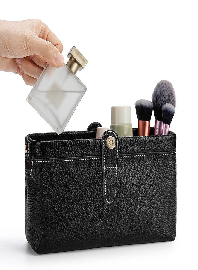 shuainiu Travel leather makeup bag, waterproof mini makeup box, small travel storage bag, Black, Retro Style - Image 3