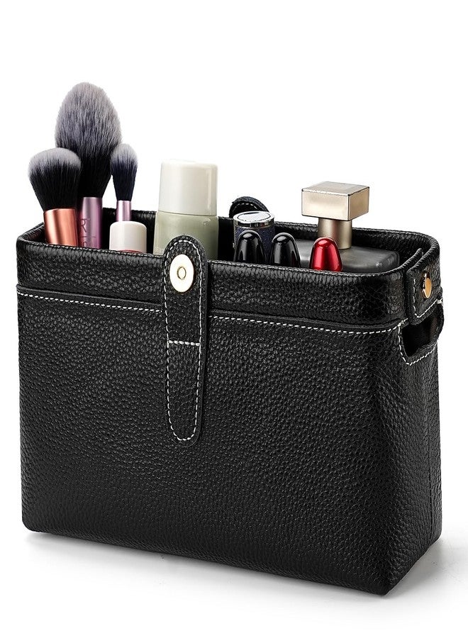 shuainiu Travel leather makeup bag, waterproof mini makeup box, small travel storage bag, Black, Retro Style - Image 4