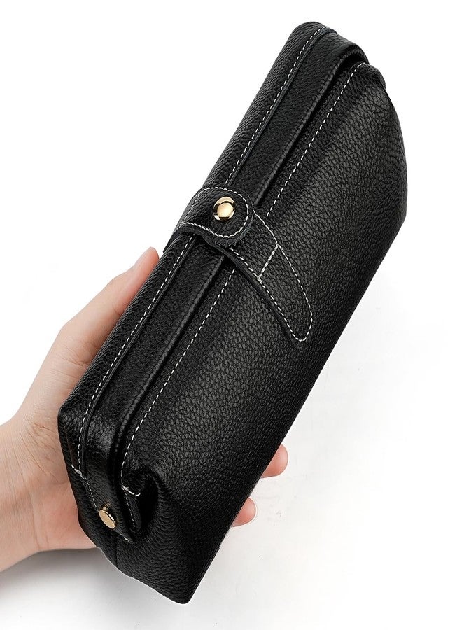 shuainiu Travel leather makeup bag, waterproof mini makeup box, small travel storage bag, Black, Retro Style - Image 2