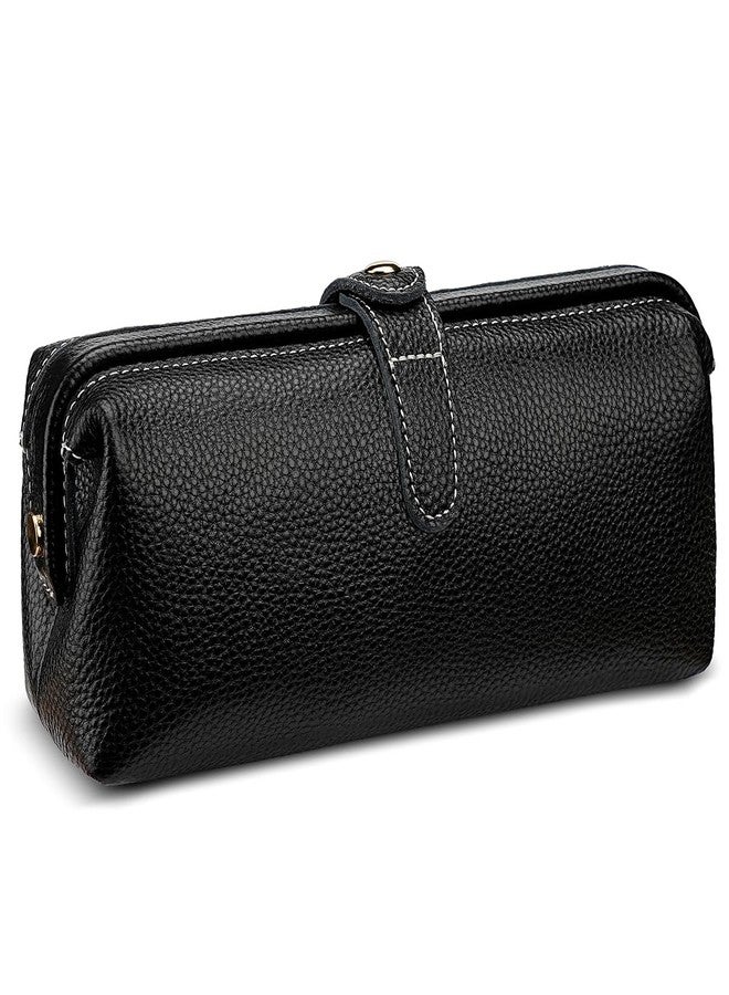 shuainiu Travel leather makeup bag, waterproof mini makeup box, small travel storage bag, Black, Retro Style - Image 1