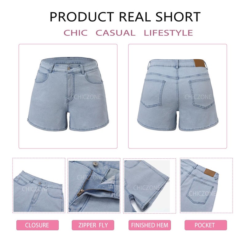 CHICZONE Womens High Waisted Denim Shorts Stretchy Straight Leg Jean Shorts Summer Hot Short Pants Light Blue S - Image 4