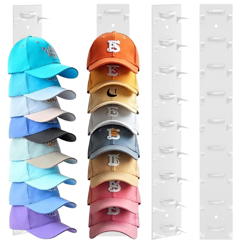 Dntorx Hat Organizer for Baseball Caps 2 Pack Hat Rack for Wall Hold up to 18 Hats Strong Adhesive Hat Hooks Stand Multilayer Hat Hanger Organizer Storage Holder Display for Door Closet BedroomWhite - Image 2