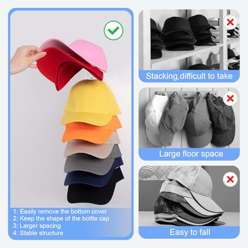 Dntorx Hat Organizer for Baseball Caps 2 Pack Hat Rack for Wall Hold up to 18 Hats Strong Adhesive Hat Hooks Stand Multilayer Hat Hanger Organizer Storage Holder Display for Door Closet BedroomWhite - Image 3