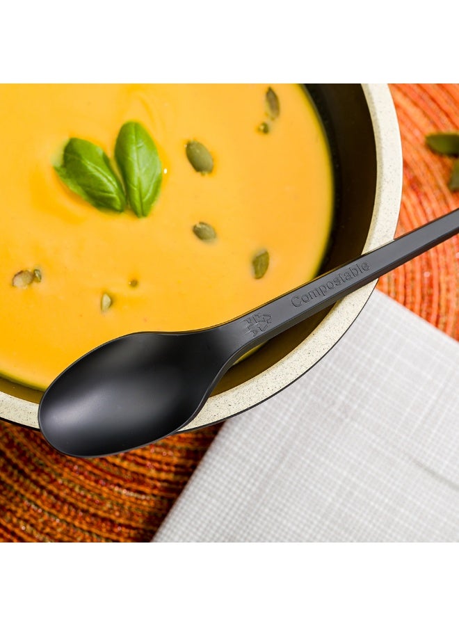 Restaurantware 6.5 Inch Compostable Spoons, 250 Heavy-Duty Spoons - Sustainable Build, Sturdy, Long Handle, Black CPLA Plastic Disposable Cutlery, BPI-Certified, Hot And Cold Foods - Image 3
